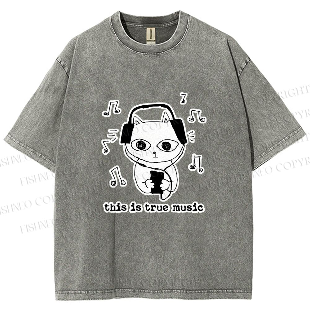 Unisex meme Cat This is True Music Printed Washed Tee