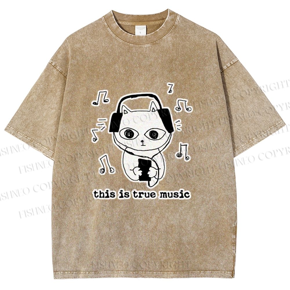 Unisex meme Cat This is True Music Printed Washed Tee