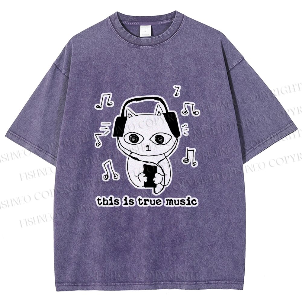 Unisex meme Cat This is True Music Printed Washed Tee
