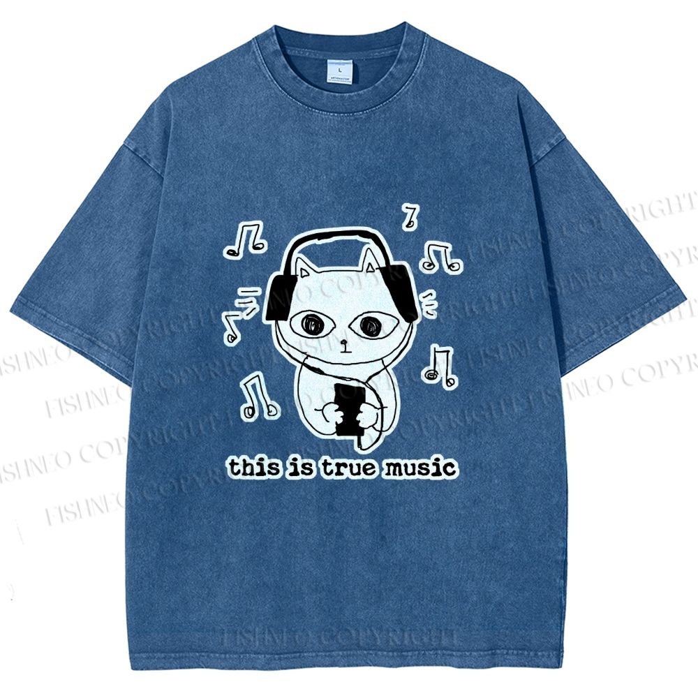 Unisex meme Cat This is True Music Printed Washed Tee