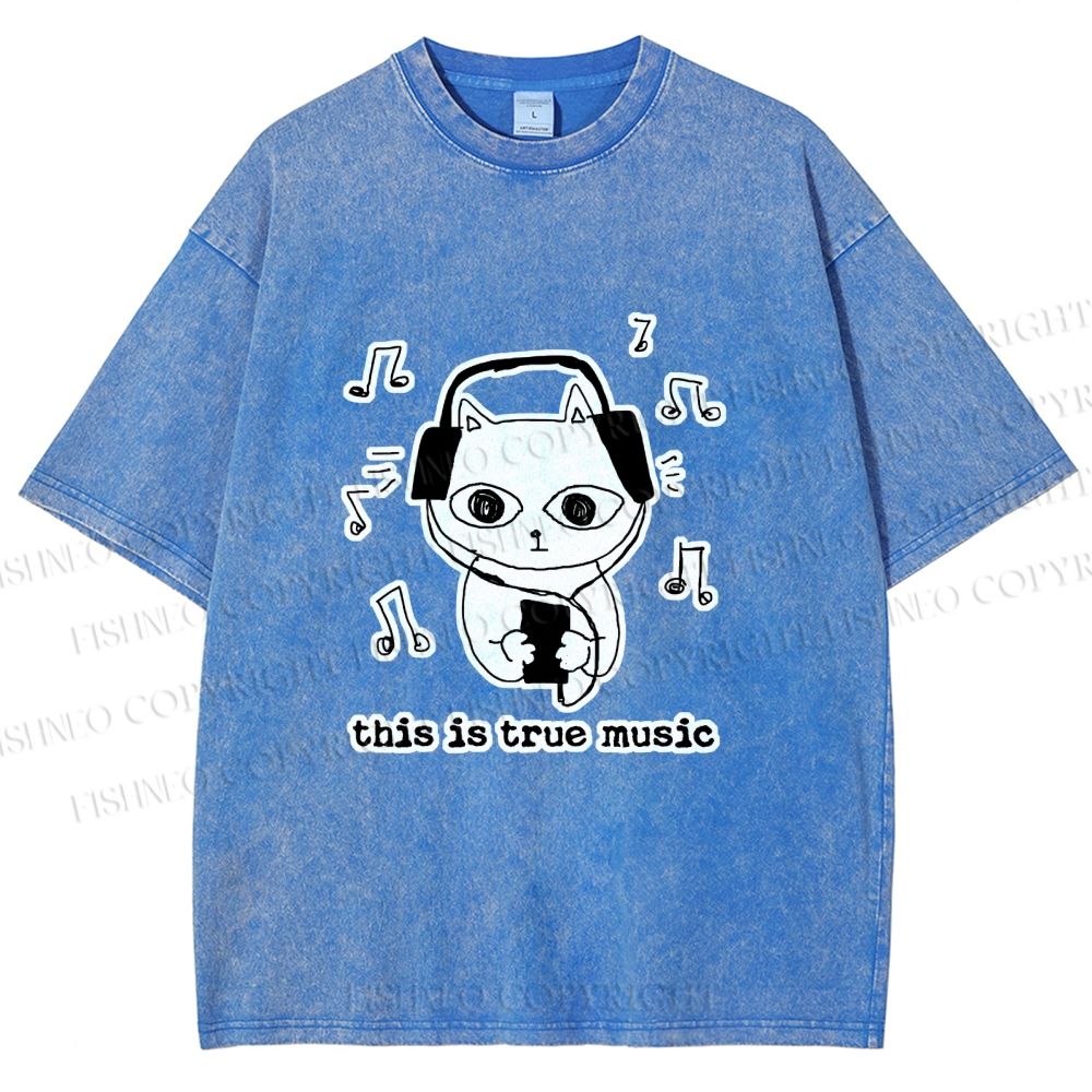 Unisex meme Cat This is True Music Printed Washed Tee