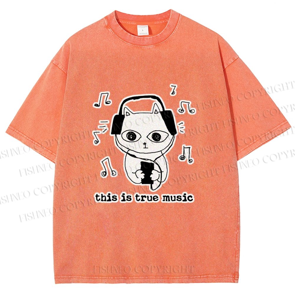 Unisex meme Cat This is True Music Printed Washed Tee