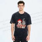 Unisex Little Red Riding Hood With Wolf Graffiti Printed Washed Tee
