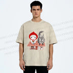Unisex Little Red Riding Hood With Wolf Graffiti Printed Washed Tee