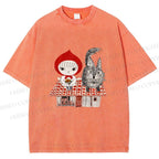 Unisex Little Red Riding Hood With Wolf Graffiti Printed Washed Tee
