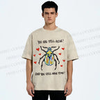 Unisex Heart Beetle Printed Washed Tee