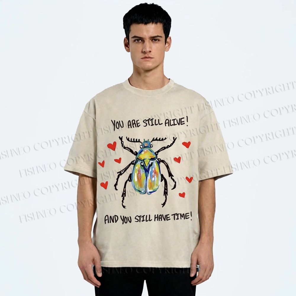 Unisex Heart Beetle Printed Washed Tee
