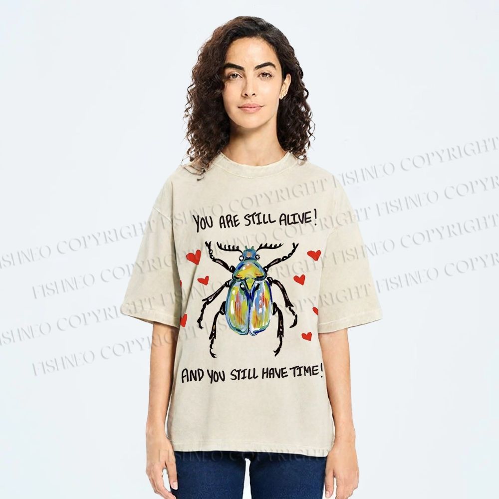 Unisex Heart Beetle Printed Washed Tee