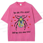 Unisex Heart Beetle Printed Washed Tee