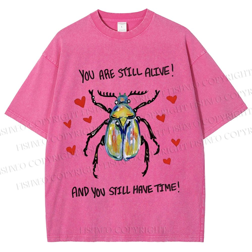 Unisex Heart Beetle Printed Washed Tee