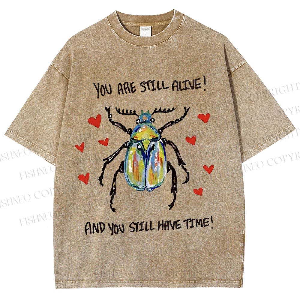 Unisex Heart Beetle Printed Washed Tee