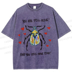 Unisex Heart Beetle Printed Washed Tee