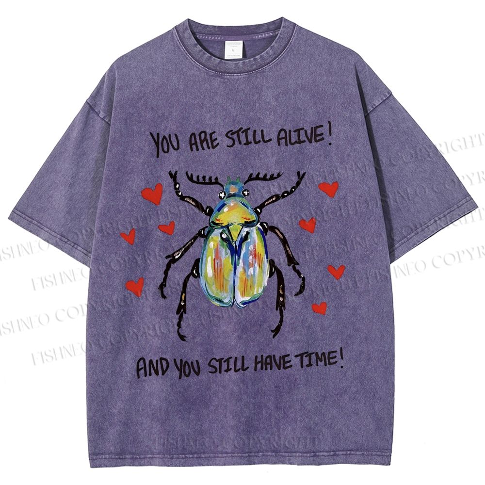 Unisex Heart Beetle Printed Washed Tee