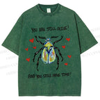 Unisex Heart Beetle Printed Washed Tee