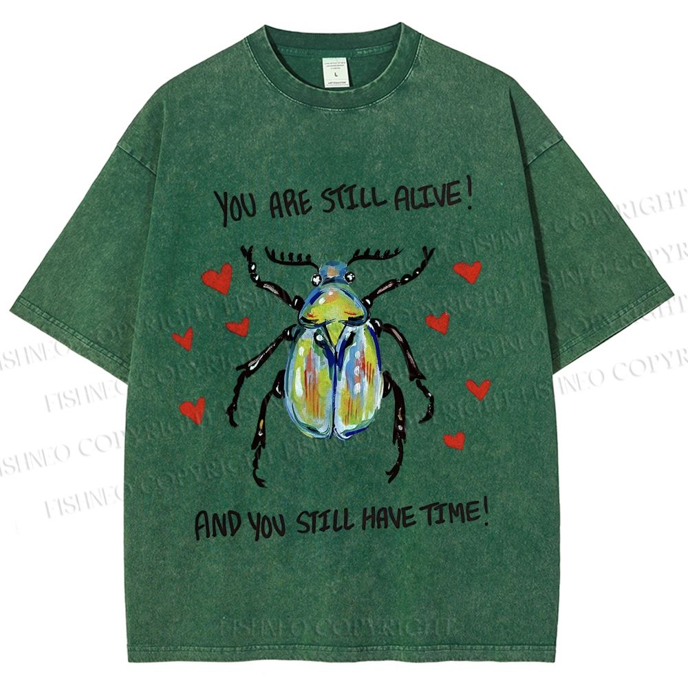 Unisex Heart Beetle Printed Washed Tee