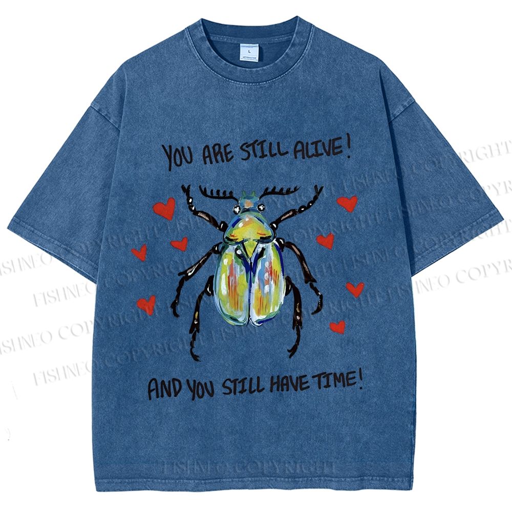Unisex Heart Beetle Printed Washed Tee