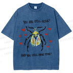 Unisex Heart Beetle Printed Washed Tee