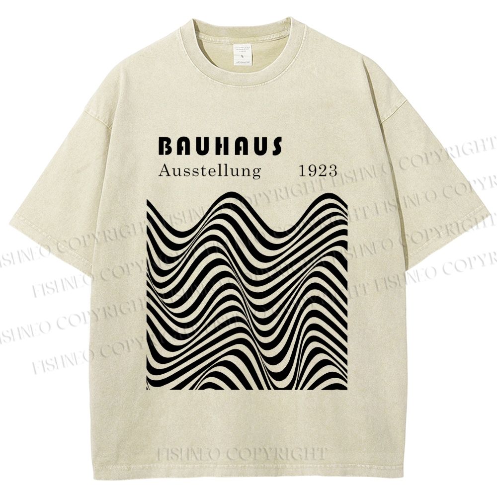 Unisex Bauhaus Art Waves Printed Washed Tee