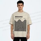 Unisex Bauhaus Art Waves Printed Washed Tee