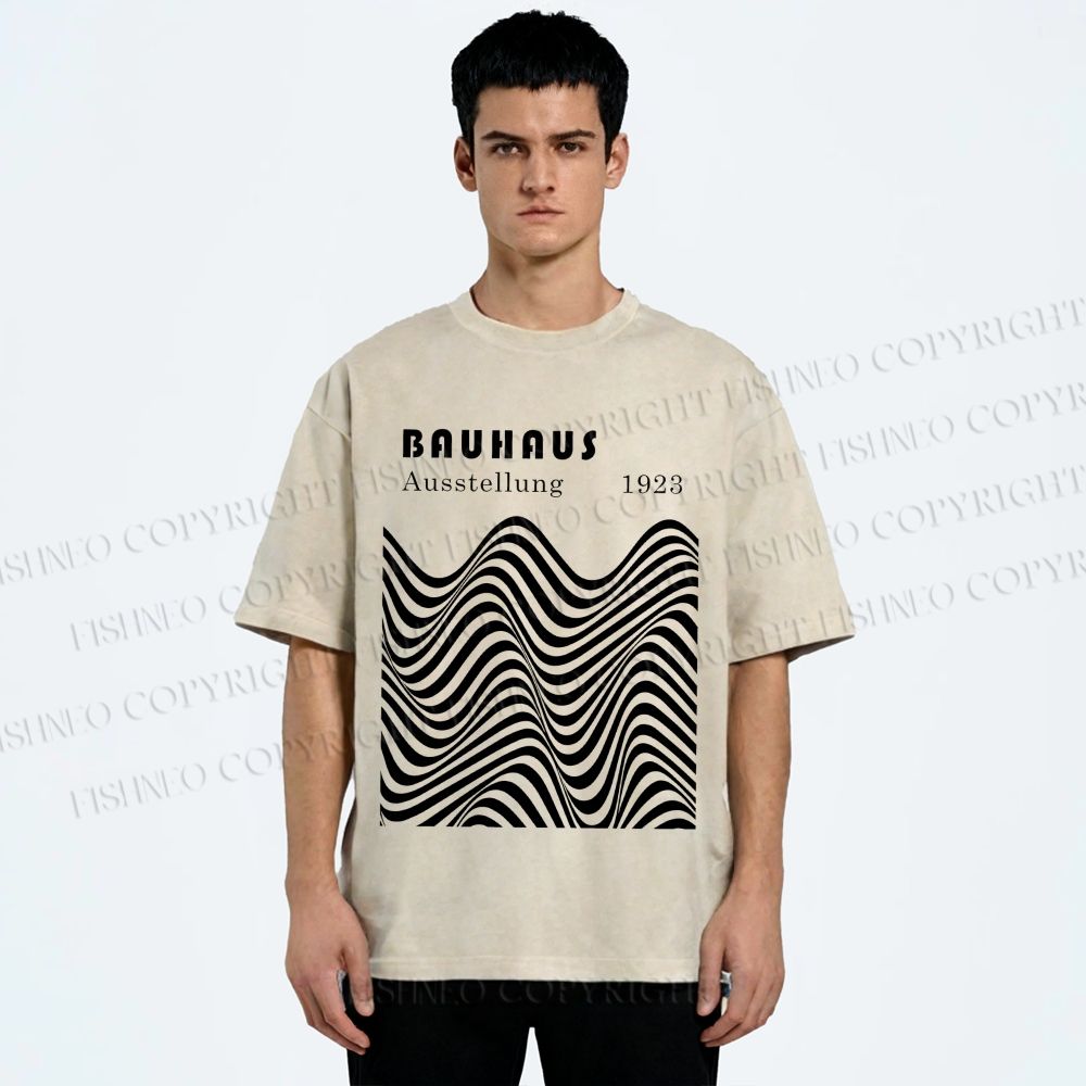 Unisex Bauhaus Art Waves Printed Washed Tee