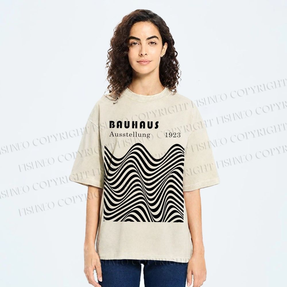 Unisex Bauhaus Art Waves Printed Washed Tee