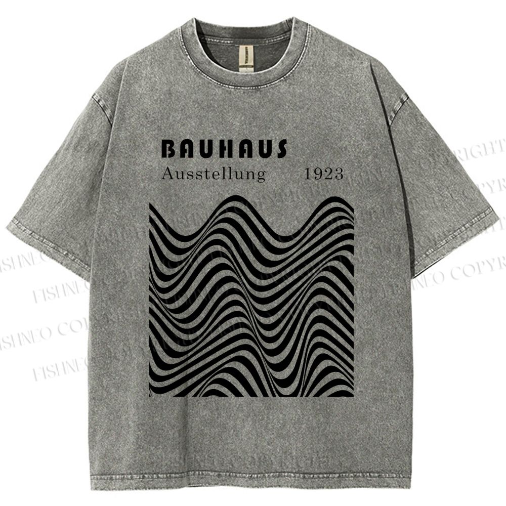 Unisex Bauhaus Art Waves Printed Washed Tee