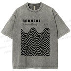 Unisex Bauhaus Art Waves Printed Washed Tee