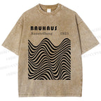 Unisex Bauhaus Art Waves Printed Washed Tee
