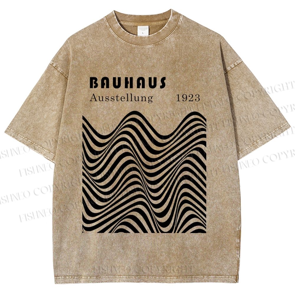 Unisex Bauhaus Art Waves Printed Washed Tee