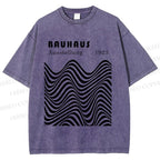 Unisex Bauhaus Art Waves Printed Washed Tee
