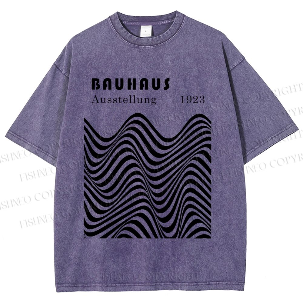 Unisex Bauhaus Art Waves Printed Washed Tee