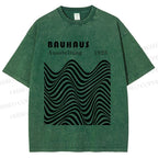 Unisex Bauhaus Art Waves Printed Washed Tee