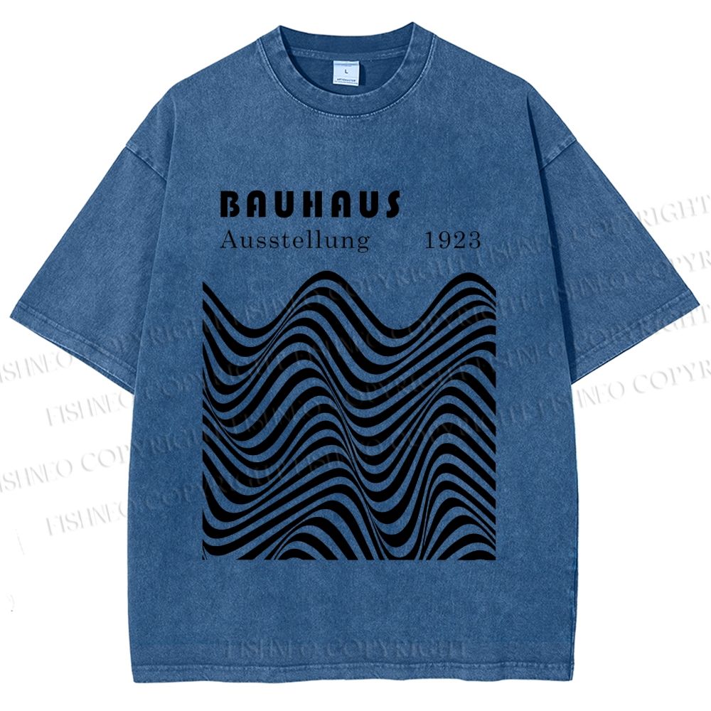 Unisex Bauhaus Art Waves Printed Washed Tee
