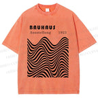 Unisex Bauhaus Art Waves Printed Washed Tee