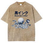 Black Ink Coffee Octopus Japan Vintage Washed T-shirt