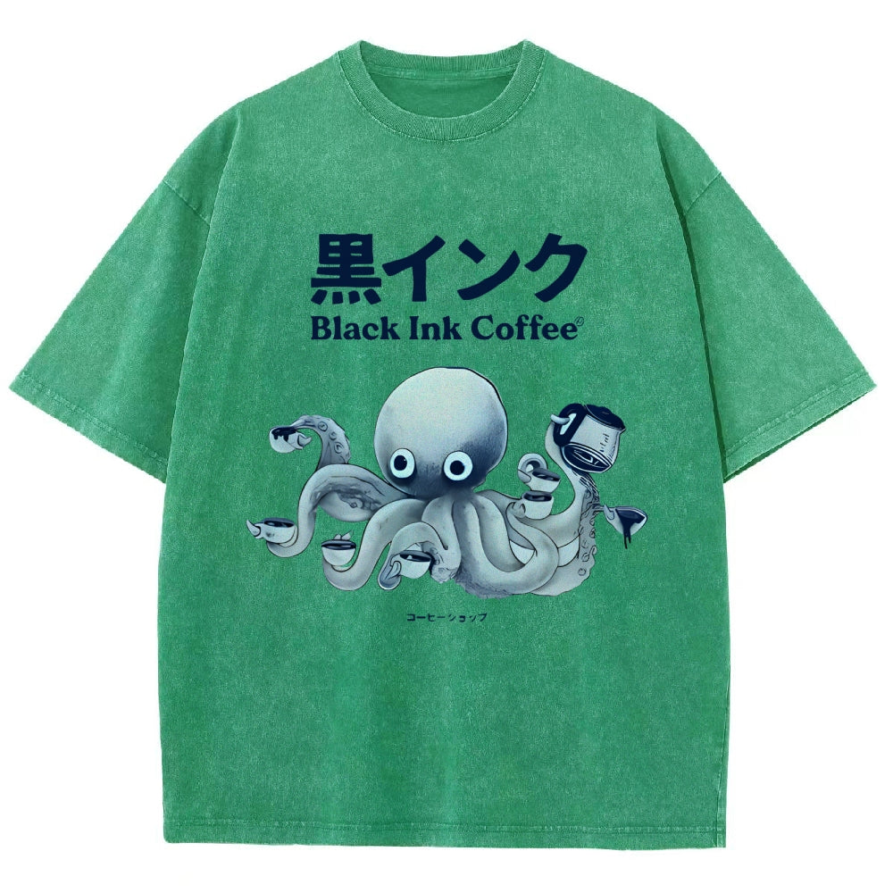 Black Ink Coffee Octopus Japan Vintage Washed T-shirt