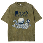 Black Ink Coffee Octopus Japan Vintage Washed T-shirt