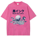 Black Ink Coffee Octopus Japan Vintage Washed T-shirt