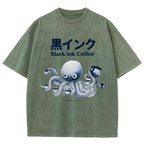 Black Ink Coffee Octopus Japan Vintage Washed T-shirt