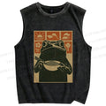 Unisex Ramen Frog Vintage Printed Washed Tank Top