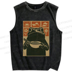 Unisex Ramen Frog Vintage Printed Washed Tank Top