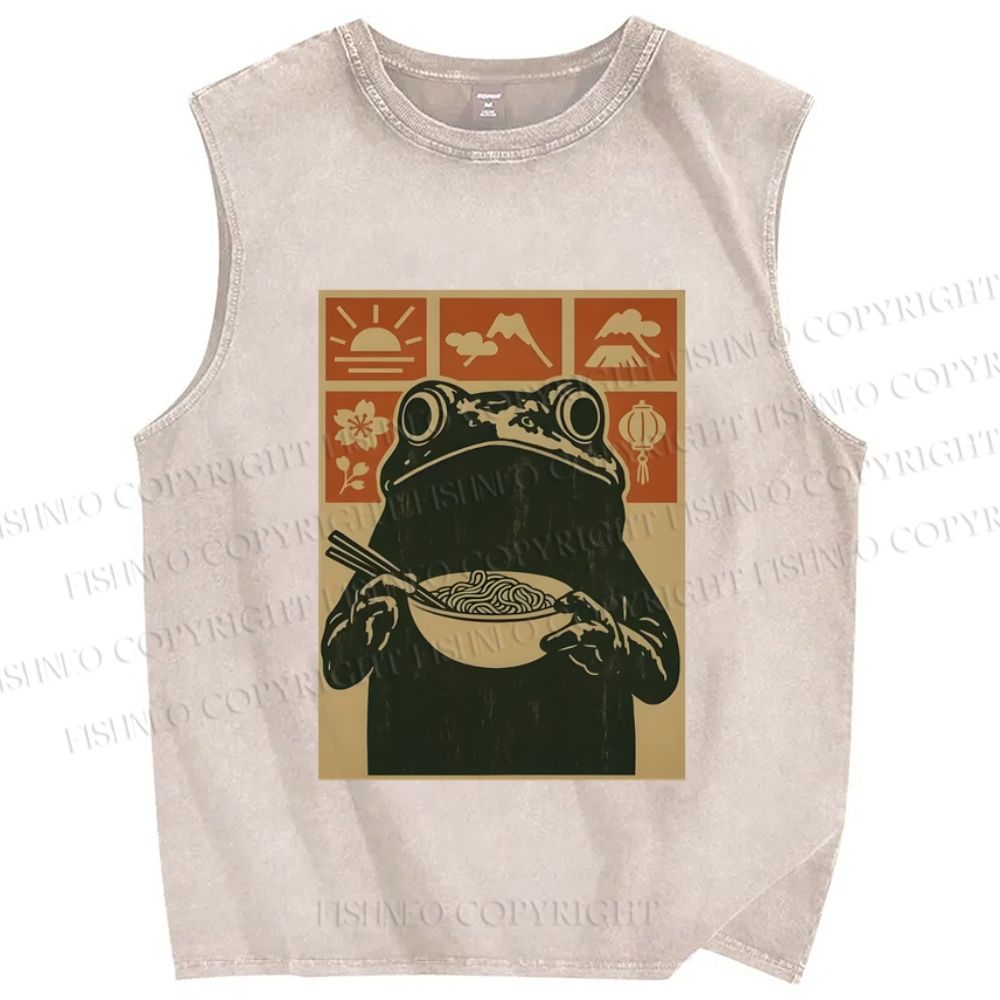 Unisex Ramen Frog Vintage Printed Washed Tank Top