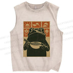 Unisex Ramen Frog Vintage Printed Washed Tank Top