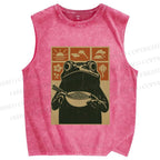 Unisex Ramen Frog Vintage Printed Washed Tank Top