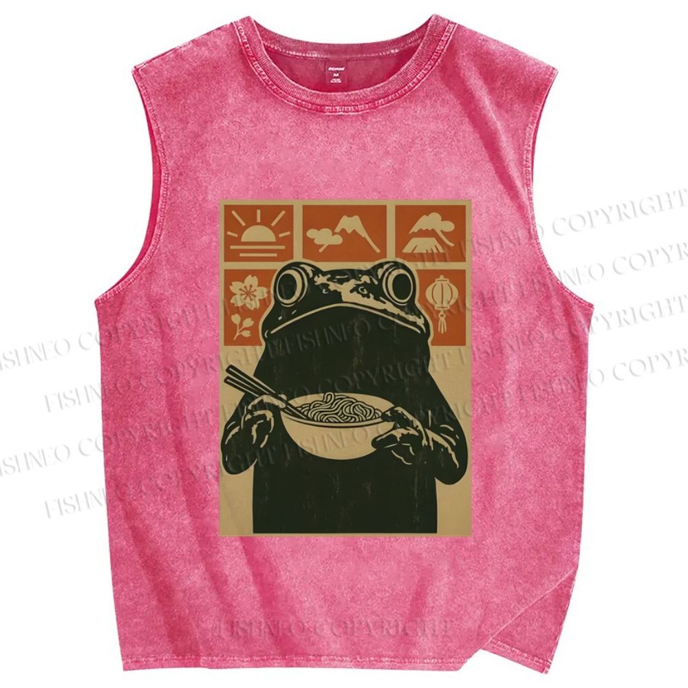 Unisex Ramen Frog Vintage Printed Washed Tank Top