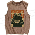 Unisex Ramen Frog Vintage Printed Washed Tank Top