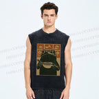 Unisex Ramen Frog Vintage Printed Washed Tank Top
