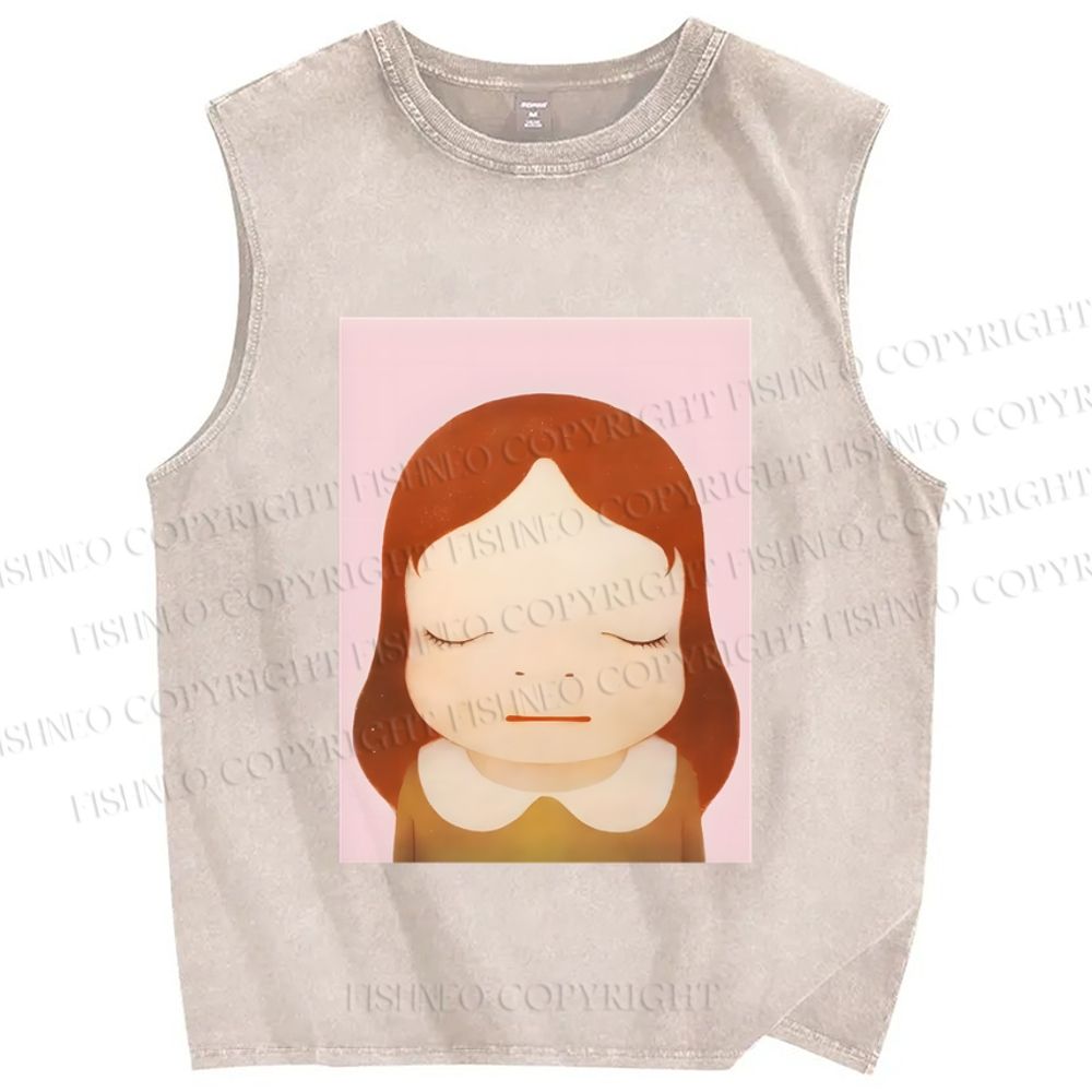 Unisex Yoshitomo Nara Girl Printed Washed Tank Top