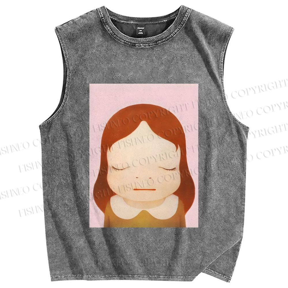Unisex Yoshitomo Nara Girl Printed Washed Tank Top