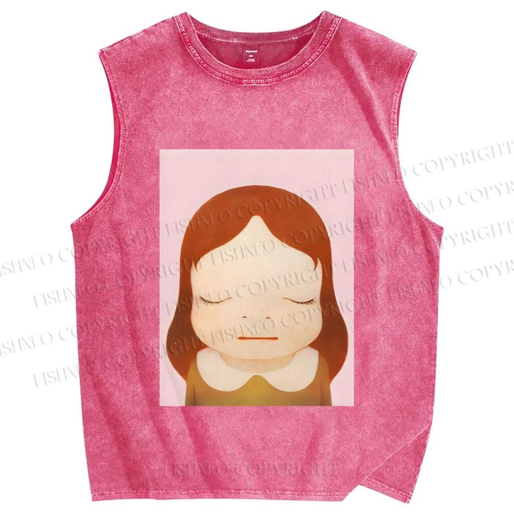 Unisex Yoshitomo Nara Girl Printed Washed Tank Top